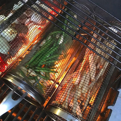 Cesta rolante para churrasco - aço inoxidável