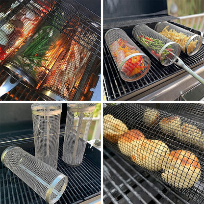 Cesta rolante para churrasco - aço inoxidável