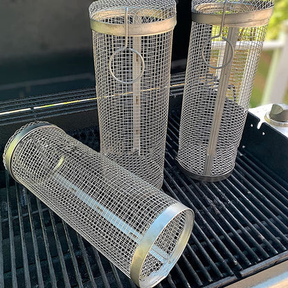 Cesta rolante para churrasco - aço inoxidável